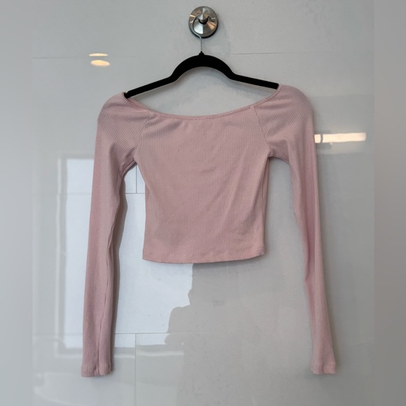 Garage Pink Fitted Crop Long Sleeve Top with bow - Picture 5 of 6